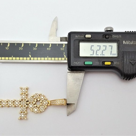 Unique 14K Karat Solid Yellow Gold Designer Ankh Cubic Zirconia Charm Pendant - Picture 9 of 10